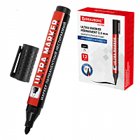 Маркер перманентный ULTRA MARKER, ЧЕРНЫЙ, 3,5 мм, с клипом, BRAUBERG