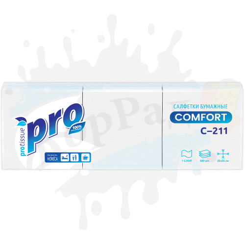 Салфетки бумажные "Protissue Comfort", 1 слой (500 листов 23х23), арт.С211 (М) фото 2
