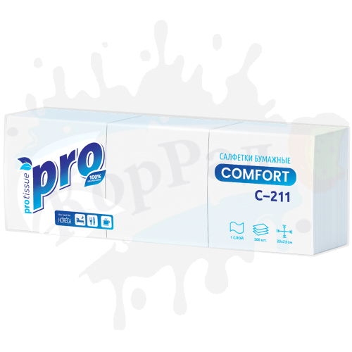 Салфетки бумажные "Protissue Comfort", 1 слой (500 листов 23х23), арт.С211 (М)