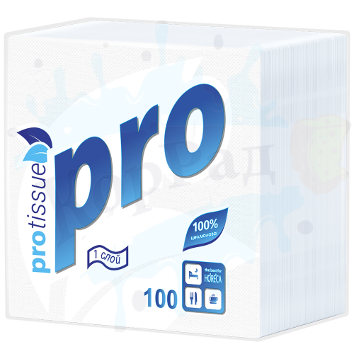 Салфетки бумажные "Protissue", 1  слой  (100 листов 24х24), арт.С184 (М) фото 2