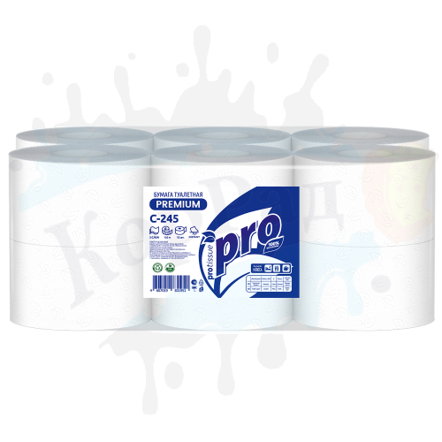 Бумага туалетная "Protissue", 2 слоя, 120м, 960 л, 95*125мм ,арт. С245 Бумага туалетная "Protissue", 2 слоя, 120м, 960 л, 95*125мм ,арт. С245